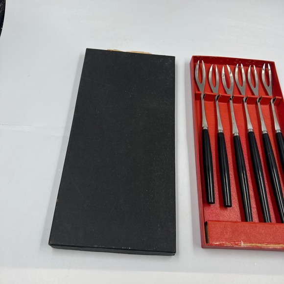 Vintage Set Fondue Forks MidCentury Modern Set 6 Pieces In Original Box - Picture 8 of 9